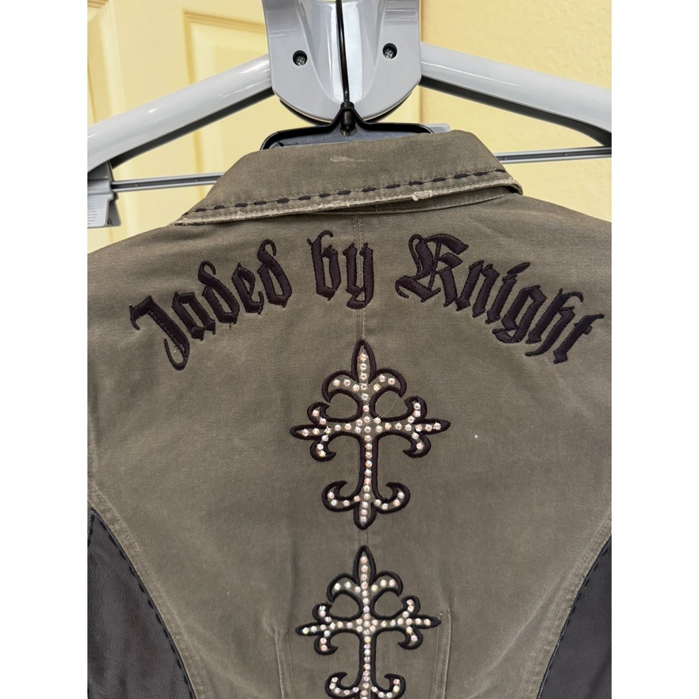 Jaded by Knight Green Military-style Blazer Jacket with Leather & Crystals  Sz M - Picture 3 of 10